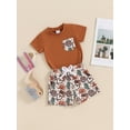thumbnail image 4 of Aojekbee Toddler Boys Western Outfits Summer Short Sleeve T-Shirt and Elastic Cow Print Shorts for 2 Piece Vacation Clothes Set, 4 of 10