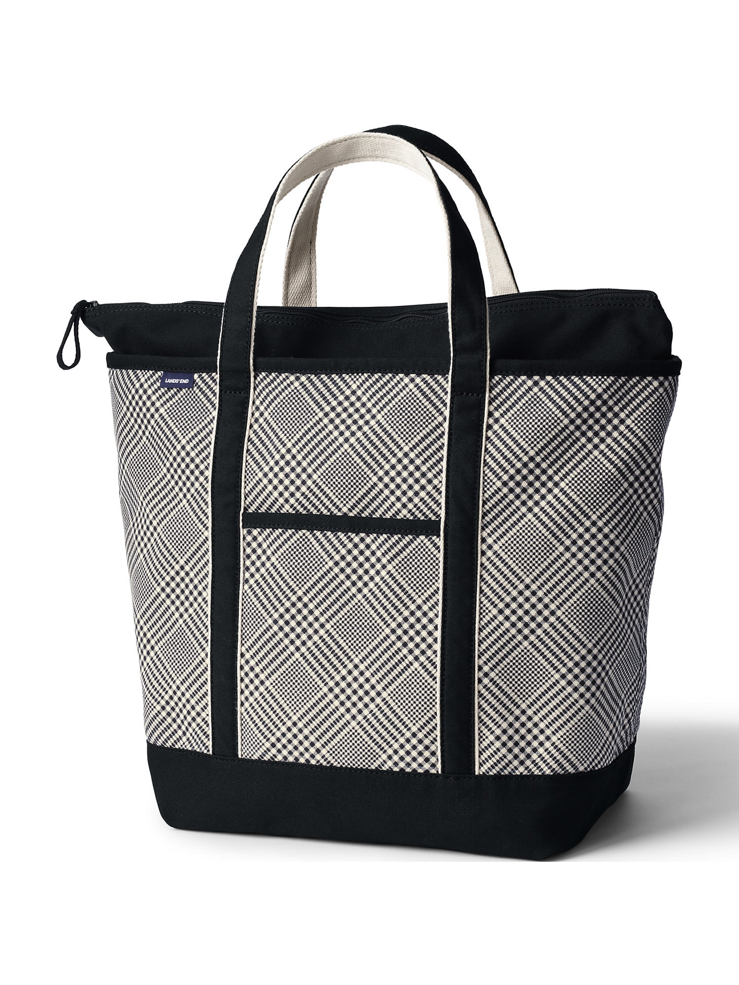 Lands' End Large Print 5 Pocket Zip Top Canvas Tote Bag