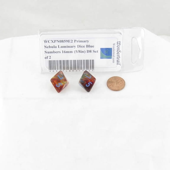 Primary Nebula Luminary Dice with Blue Numbers 16mm (5/8in) D8 Set of 2 Wondertrail
