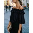 thumbnail image 4 of Women'S Off Shoulder Ruffle Short Sleeve Chiffon Blouse Black XXL, 4 of 7