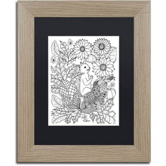 Trademark Fine Art "Squirrel 1" Canvas Art by KCDoodleArt Black Matte, Birch Frame