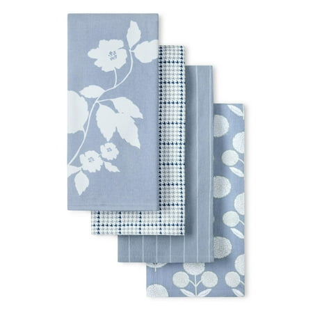 Beautiful Home by Drew Barrymore 4-Piece Kitchen Towel Set, Cornflower Blue, 16"W x 26"L