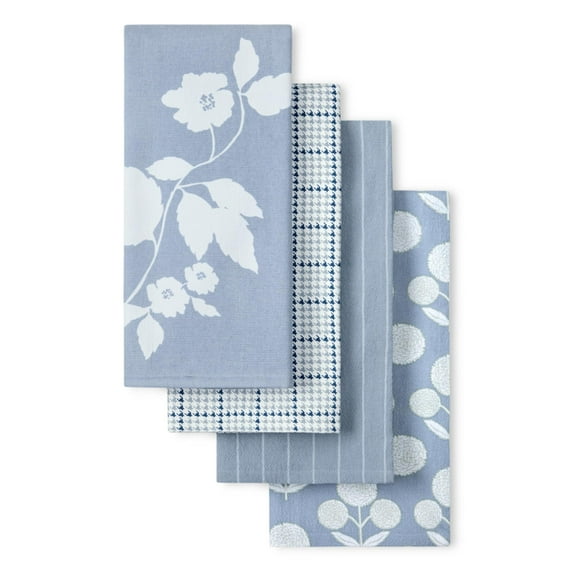 Beautiful Home by Drew Barrymore 4-Piece Kitchen Towel Set, Cornflower Blue, 16"W x 26"L
