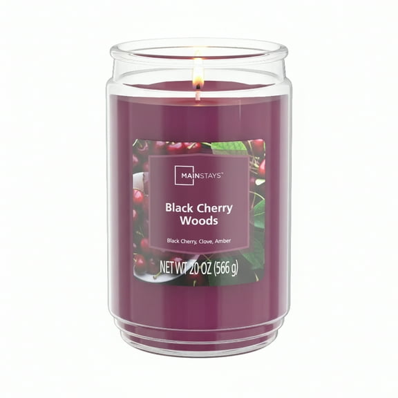 Mainstays Single-Wick Scented Glass Jar Candle, Black Cherry Woods, 20oz.