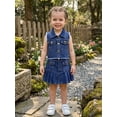 thumbnail image 4 of BemeyourBBs Western Toddler Baby Girls Cowgirl Clothes Infant Baby Girl Summer Denim Outfit Solid Color Sleeveless Denim Tank Jacket Tops With Ruffle Jeans Pleated Skirt Set, 4 of 9