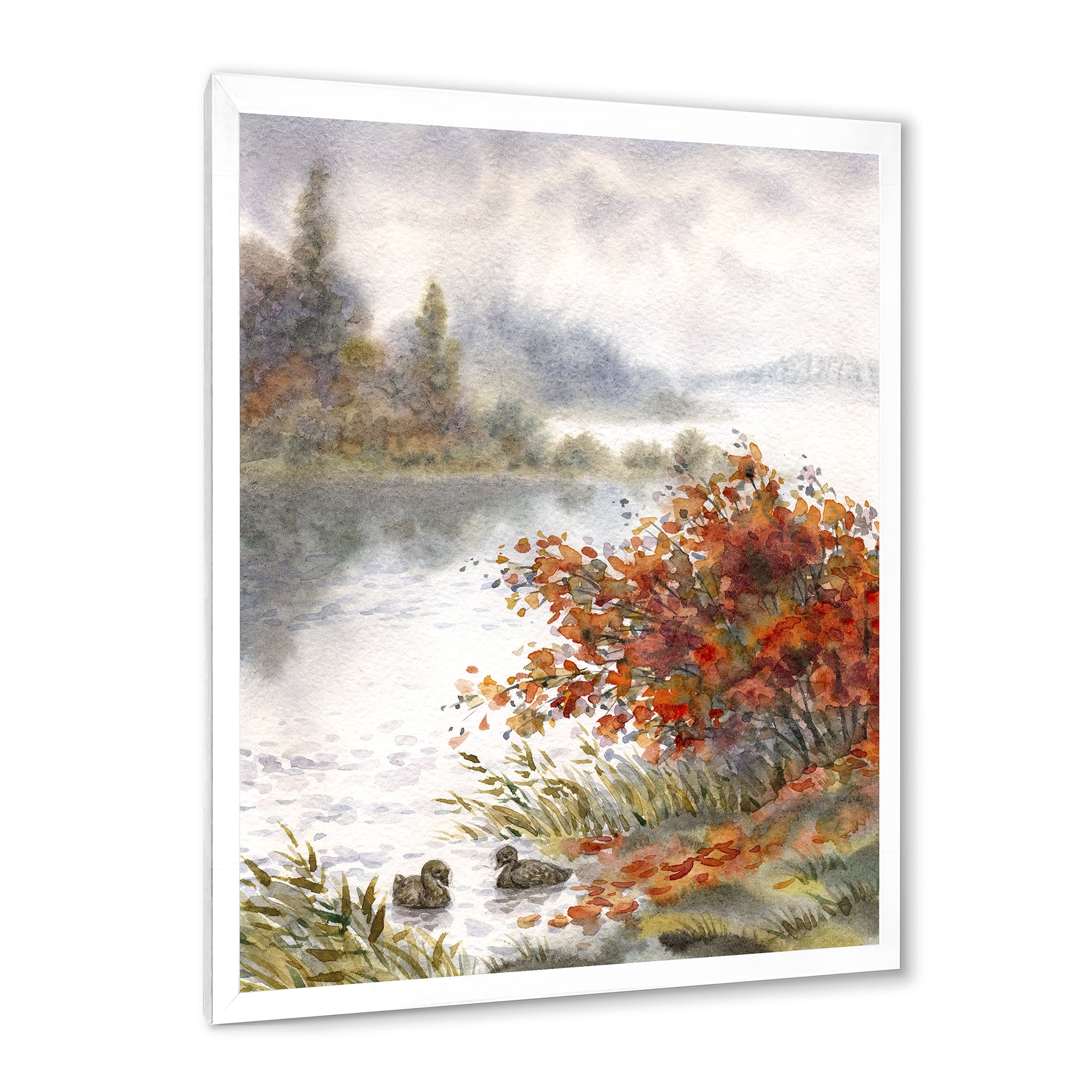 Designart 'View Of The Lake In Autumn Colored' Traditional Framed Art Print