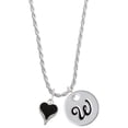 thumbnail image 1 of Delight Jewelry Silvertone Small Long Black Heart Silvertone Script Initial Disc - W - Charm Necklace, 20"+3", 1 of 4