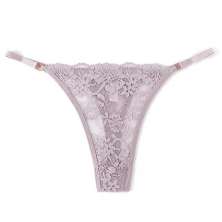 Arnsht Womens Underwear Lace Flower Embroidery Cotton Crotch Low Waist Thong Panties Cheeky Panties High Cut Bikini Briefs Gray M