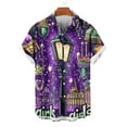 thumbnail image 4 of UVEASISHA Men's Holiday Button Down Shirt New Orleans Short Sleeve Lapel Collar Mardi Gras Shirts Big and Tall Fashion Carnival Party Shirt Purple#1 XL, 4 of 6