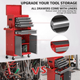 thumbnail image 4 of 7-Drawer Tool Chest with Wheels | 40'' H Rolling Tool Chest | Detachable Top Metal Tool Box | Garage Storage Cabinet for Repair Room | Rolling Tool Box with Hooks,Liners,Tray Divider | Red, 4 of 8