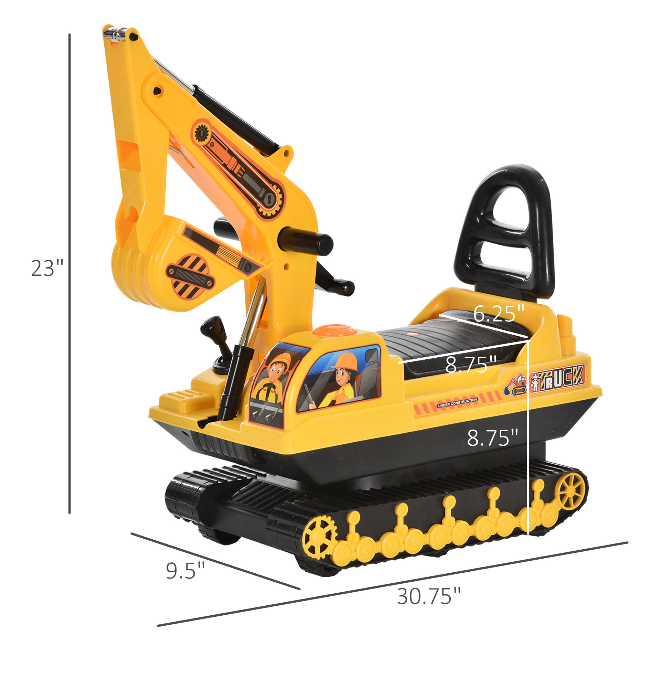 NO POWER Ride On Excavator Toy Tractors Digger Movable Scooter Walker Pretend Play Toddler Construction Truck Basket Storage For Boys Girls 3 Years Old Yellow Black Yellow + Polypropylene