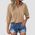 thumbnail image 4 of GEWSEY Womens Button Down Shirts Dress Shirts Long Sleeve Blouses V Neck Solid Casual Tunics Tops with Pockets (Khaki, XXL), 4 of 5