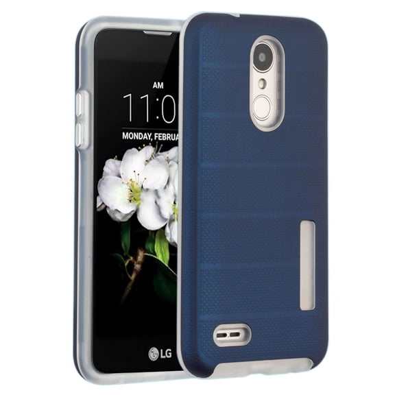 Insten Dots Textured Fusion Dual Layer [Shock Absorbing] Hybrid Hard Plastic/Soft TPU Rubber Case Cover For LG Aristo 2/K8 (2018)/Tribute Dynasty, Blue