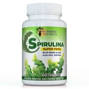 Sunshine Naturals Spirulina Algae Dietary Supplement, 60 Tablets, 500 mg, Superfood, Natural Immune Booster
