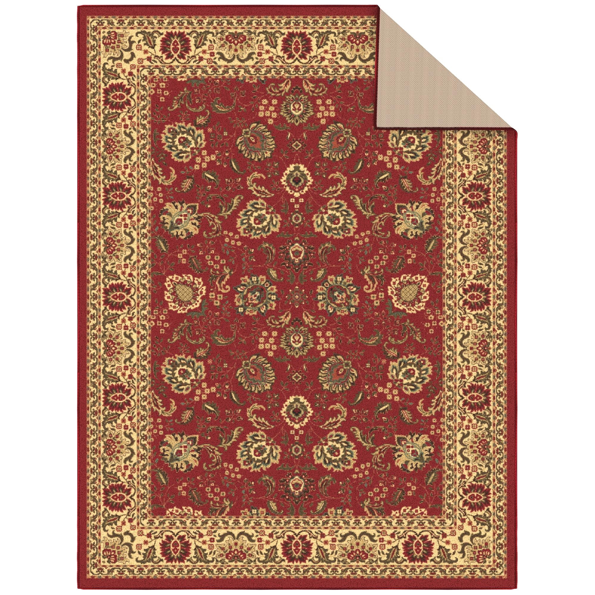 Ottomanson Floral Area Rug 5' x 6'6" - Non Slip Low Pile Carpet, Red