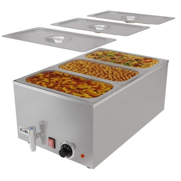 KoolMore 6 Qt. Stainless Steel Countertop Food Warmer with Faucet, Soup Station and Buffet Table with Three Serving Sections