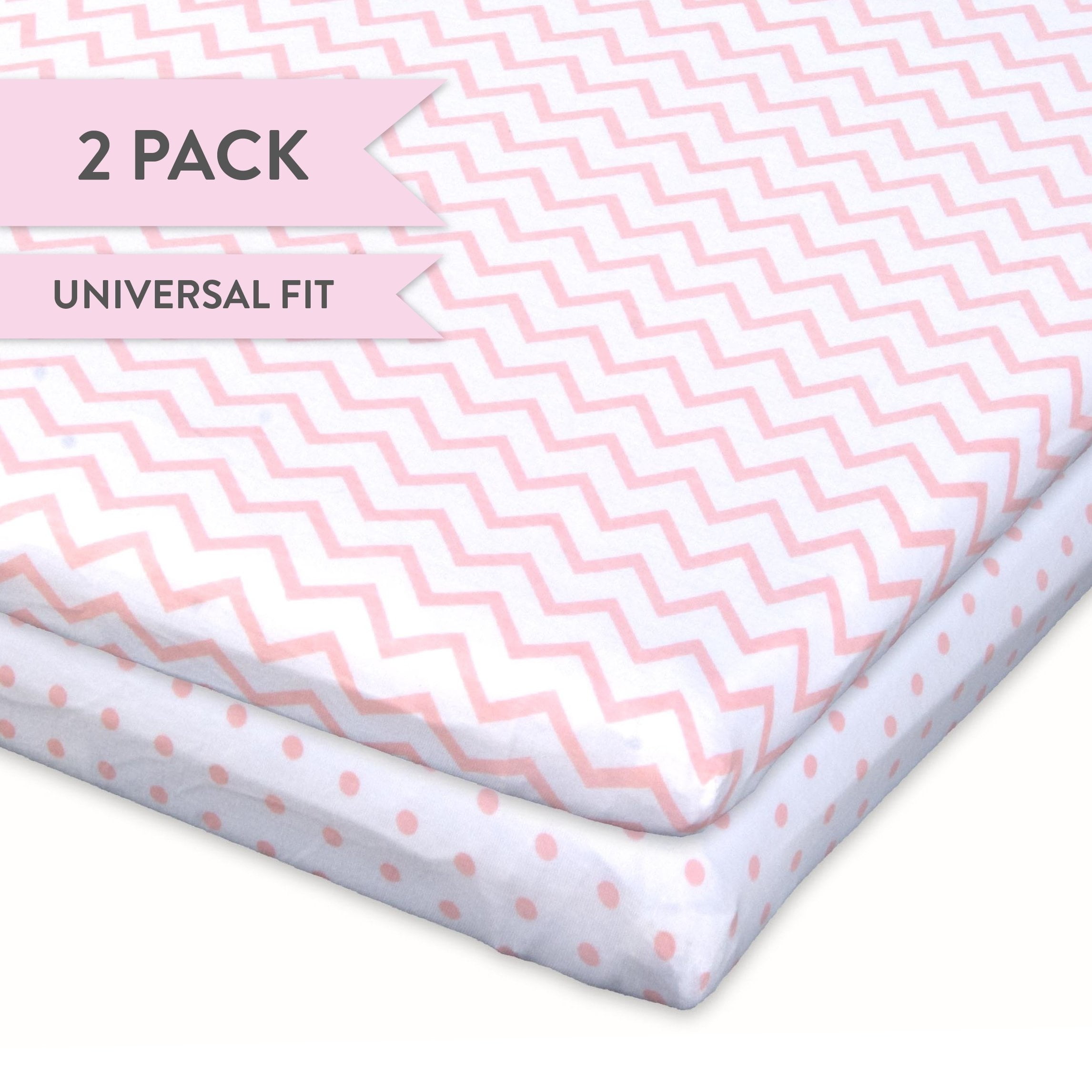 Ely's & Co. 100% Cotton Jersey Knit Bassinet Sheets, Pink Chevron/Dots 2pk