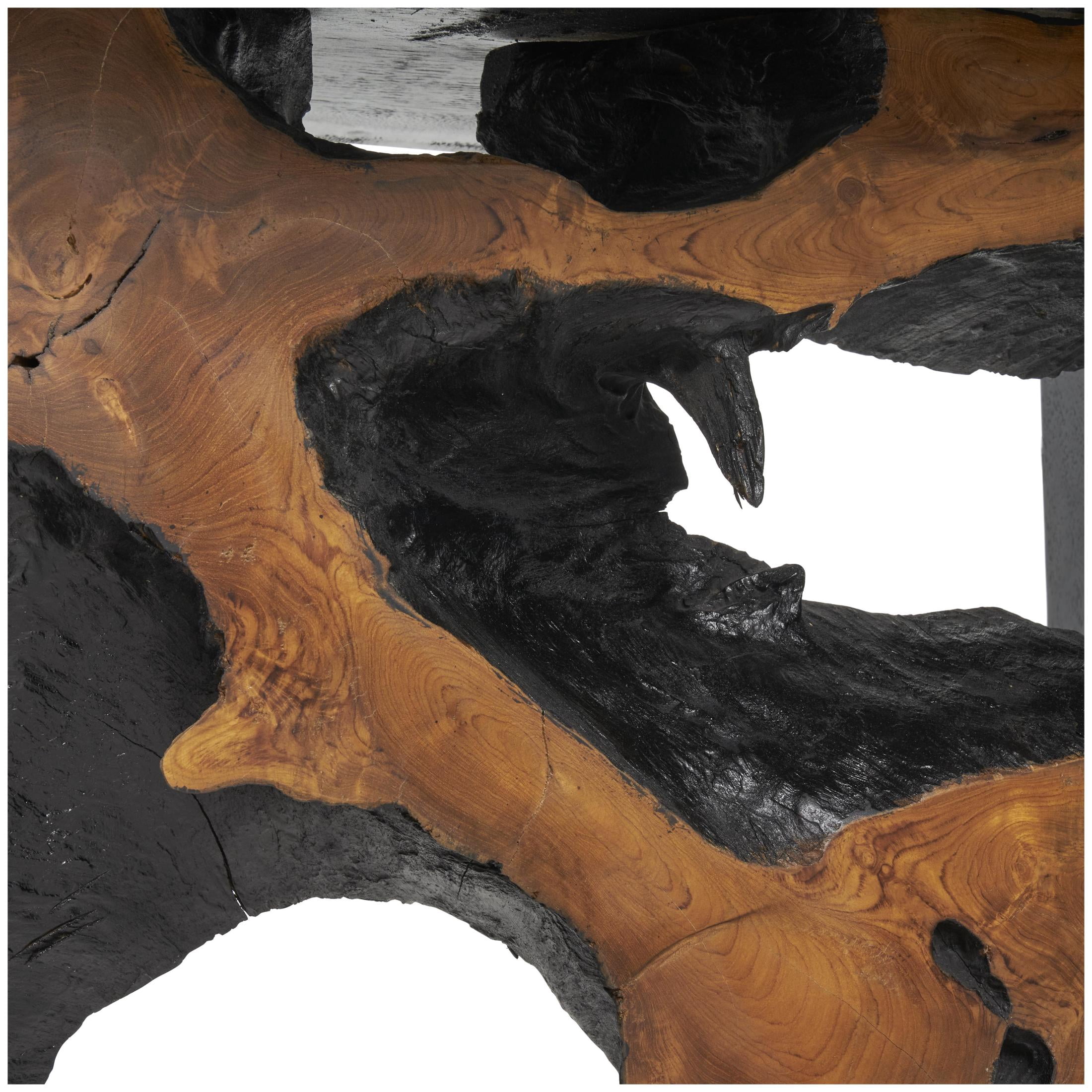 DecMode 43" x 20" Black Wood Handmade Block Coffee Table with Brown Live Edge Wood Interior, 1-Piece