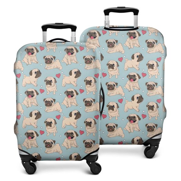 Pug and Love Heart Luggage Cover Fashion Suitcase Cover Baggage Covers Fit 25-28 Inch Luggage (Go Travel)