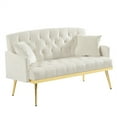 thumbnail image 3 of Velvet Loveseat Sofa with 2 Pillows,2-Seater Futon Sofa with Gold Metal Legs & Side Bags,Upholstered Button Tufted Love Seat Couch Comfy 2 Seater Sofa for Living Room Office,Easy Assembly,Cream White, 3 of 7