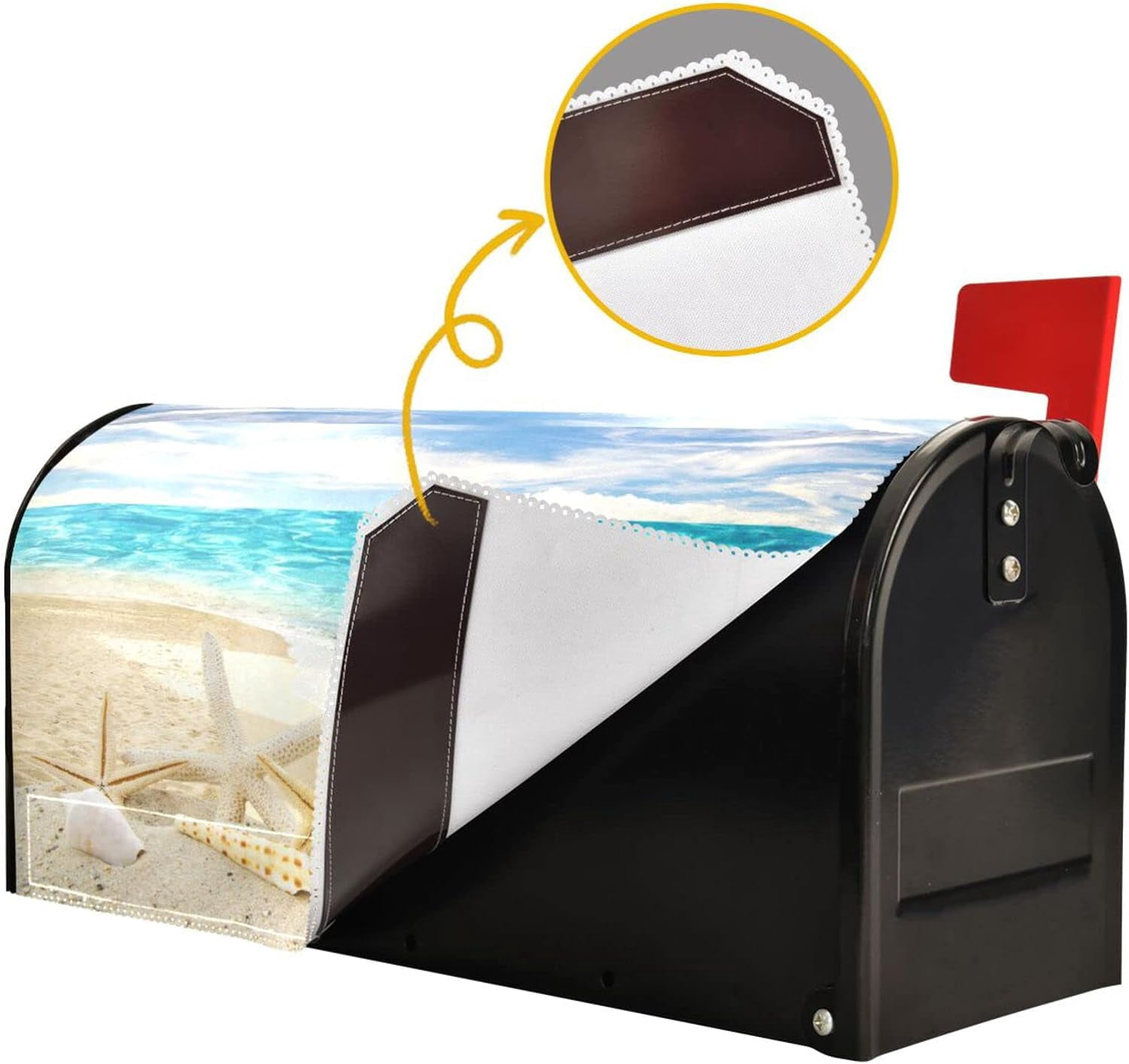 Beach Sunny Sky Mailbox Cover Summer Starfishs Seashells Mailbox Covers Magnetic Large Oversized 21"X25.5" Mailbox Wraps Post Letter Box Cover Garden Decorations