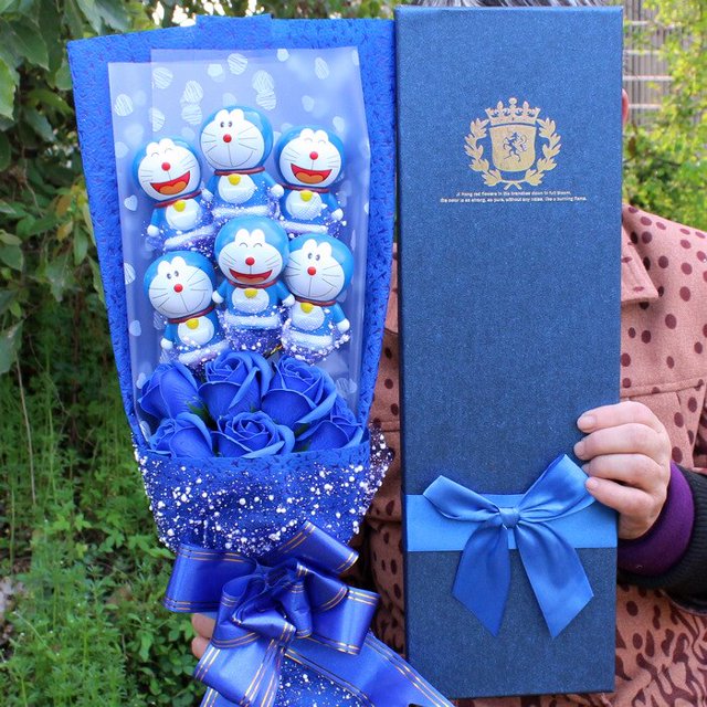 Sanrio-ramo de flores de jabón de Hello Kitty, caja de regalo, flor Rosa Doraemon, ramo de dibujos animados, regalo del Día de San Valentín, regalo de cumpleaños