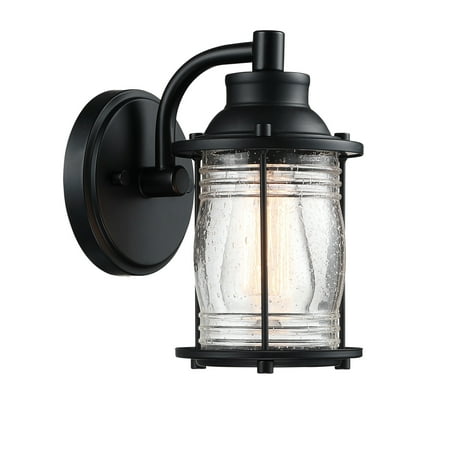

1 Light Outdoor Wall Light Wall Mount Porch Light Matte Black Wall Sconce with Clear Seeded Glass Shade