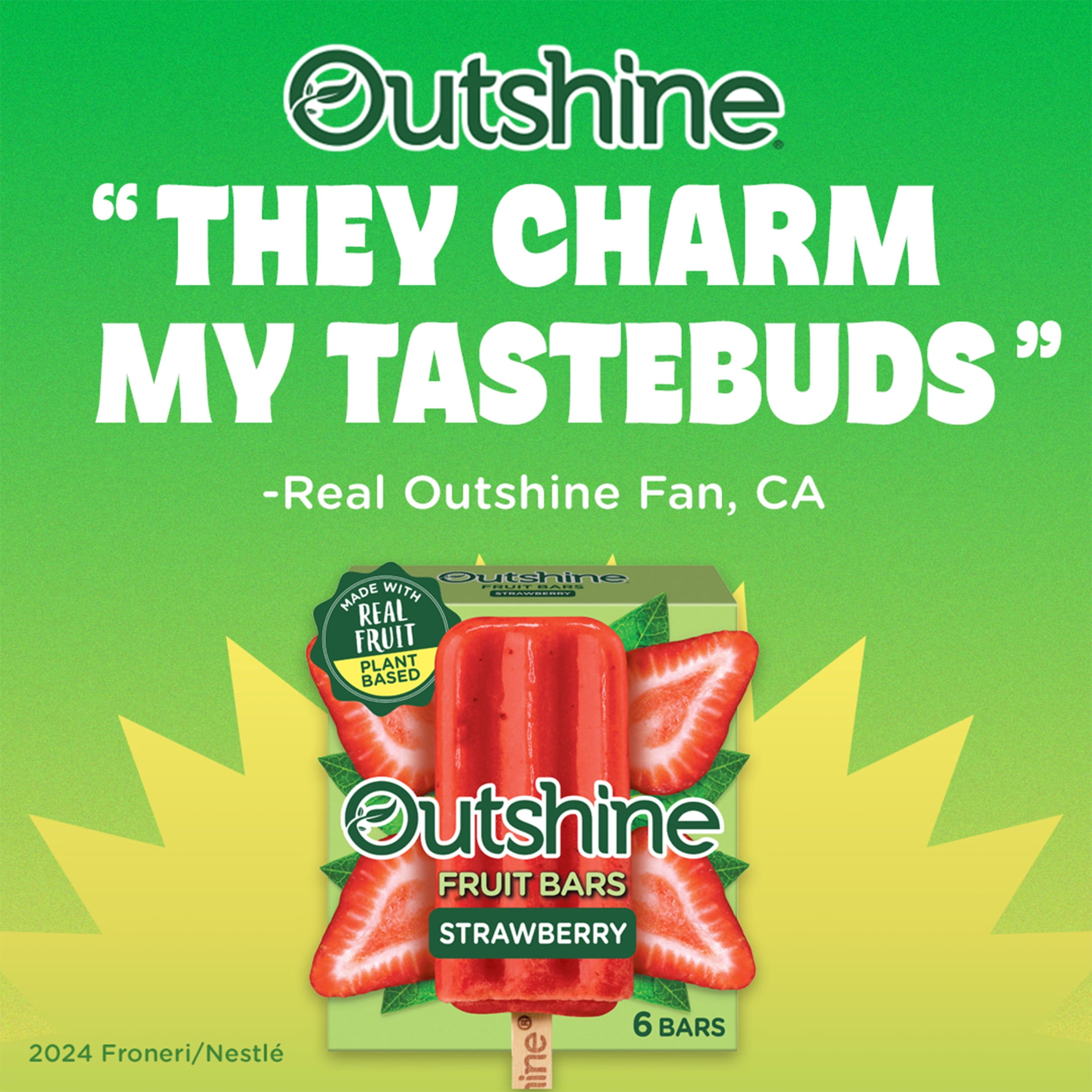 Outshine Strawberry Frozen Fruit Bars, Non-GMO, Gluten Free, 6 Count