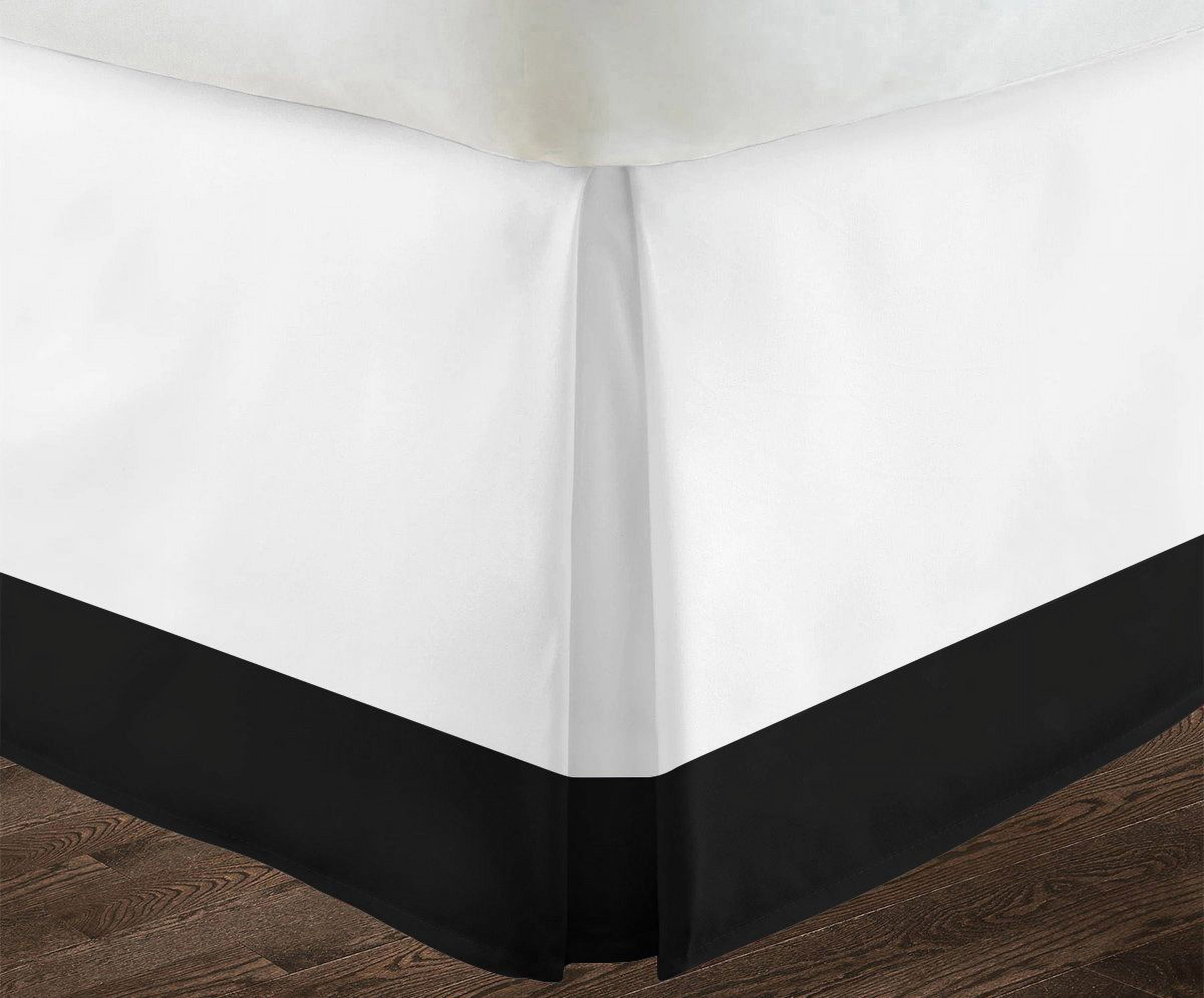 1 Piece Split Corner Two Tone Tailored Bed Skirt By D.N.G. BEDDINGS, Full Size 18 Inch Deep Pocket, 800 TC, 100% Egyptian Cotton, Solid White/Black Color.