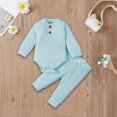 thumbnail image 3 of MHZLDYZ Girls Summer Outfits Newborn Fall Winter 2Pcs Outfits Baby Boy Girl Clothes Set Ribbed Outfits Unisex Infant Solid Color Long Sleeve Tops Pants Set (Blue1,90), 3 of 6