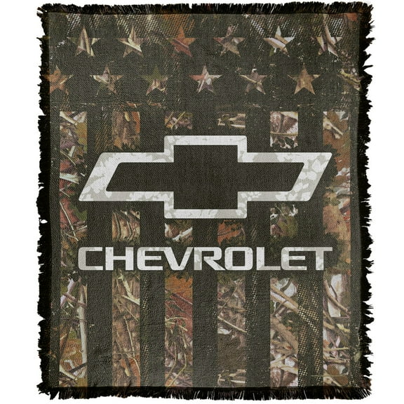 Chevy Blanket, 50'x60' Camo Logo Woven Tapestry Cotton Blend Fringed Throw Blanket