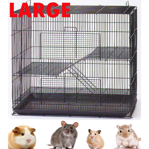 Large 3-Level With Narrow 3/8 Inch Bar Spacing Shelves Ladders All Metal Chew Free for Guinea Pig Ferret Chinchilla Sugar Glider Rats Mice Hamster Gerbil Animal Critter Cage