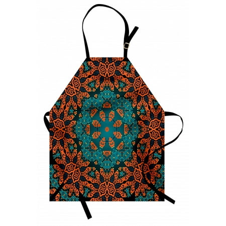 

Psychedelic Apron Round Flowers Floral Patterns with Psychedelic Motif Boho Hippie Style Image Unisex Kitchen Bib Apron with Adjustable Neck for Cooking Baking Gardening Teal Orange by Ambesonne