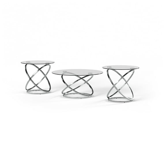 Signature Design by Ashley Contemporary Hollynyx Table (Set of 3)  Chrome Finish