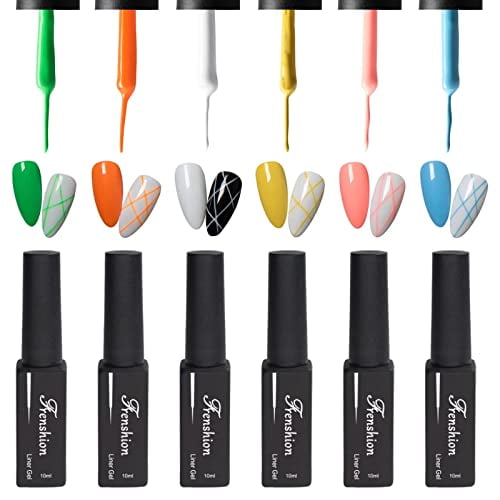 Frenshion Nail Art Gel Nail Polish 8ml Painted Gel Polish Kit 6 Colors Painting Drawing Gel Liner Polish,Pull Line Gel Polish for DIY French Manicure Nail Salon Design,Curing Requires