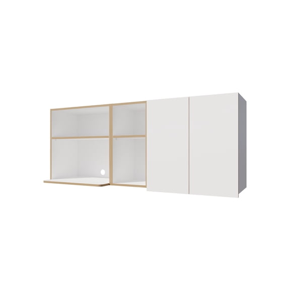 FM FURNITURE Wall-Mounted Kitchen Cabinet with Microwave Space, Open Shelves, and Double Doors ? Natural Oak and White