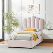 Inspired Home Annastasia Velvet Twin XL Platform Bed with Lift Mechanism, Blush
