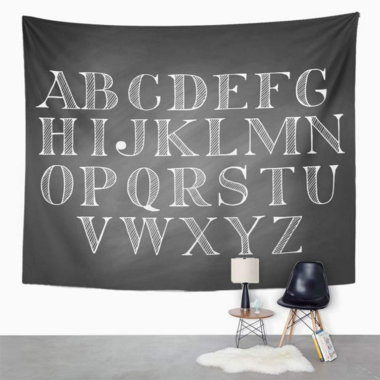 ZEALGNED Typo Latin Chalk Vintage Alphabet Black Upper Capital ...