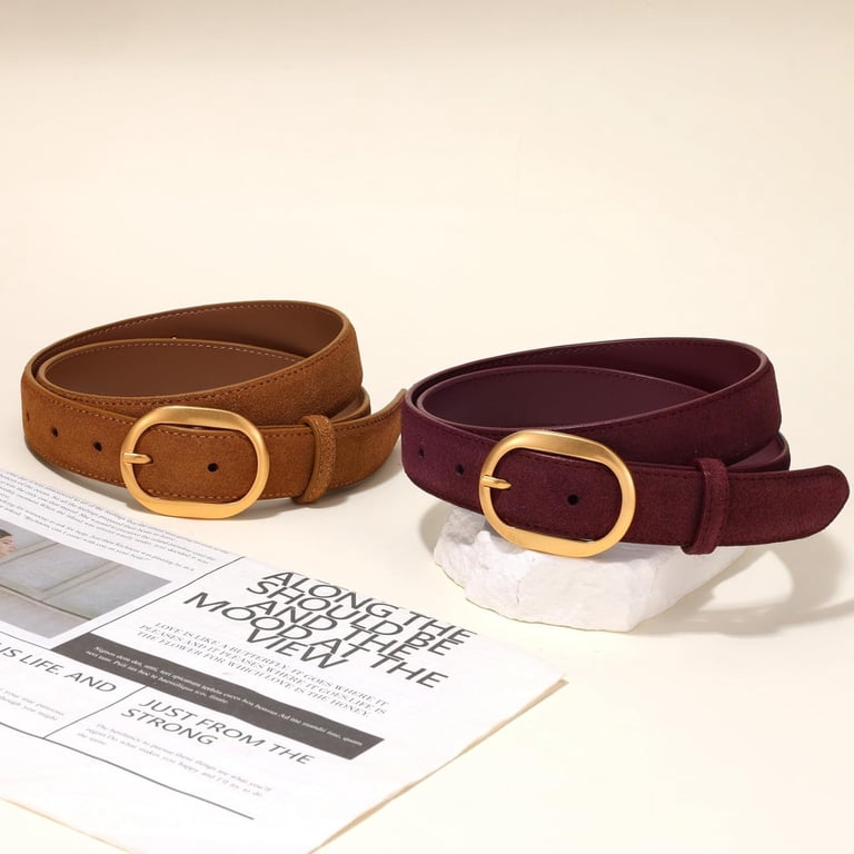Genuine Suede Leather Belt Gold Buckle Casual Dress Jeans Waist Wide Suede Belt Women Genuine Leather Ladies Waist Belt for  main image 4