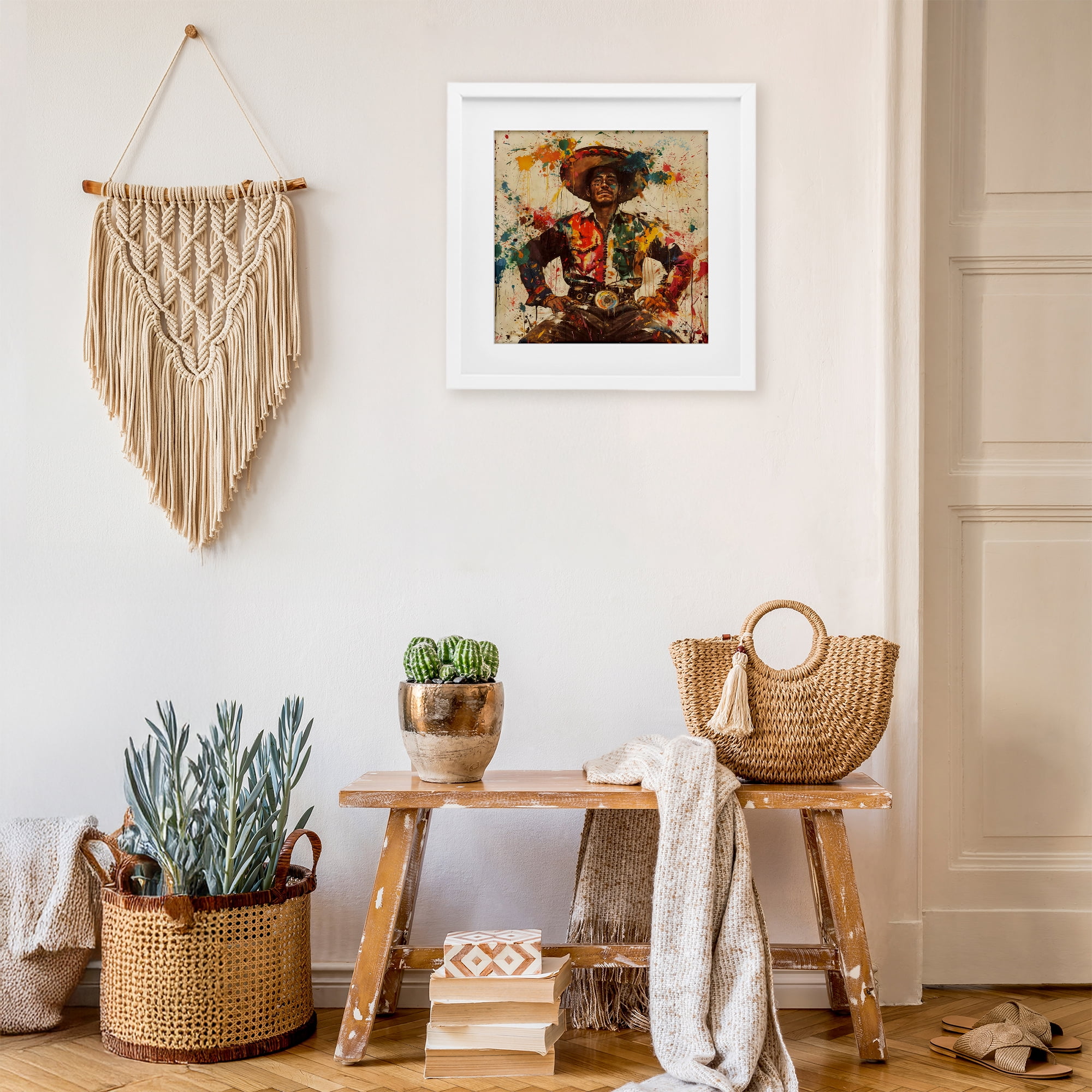 Stupell Industries El Mexicano with Paint Splatters White Framed Print Under Glass, design by Marta Wiley