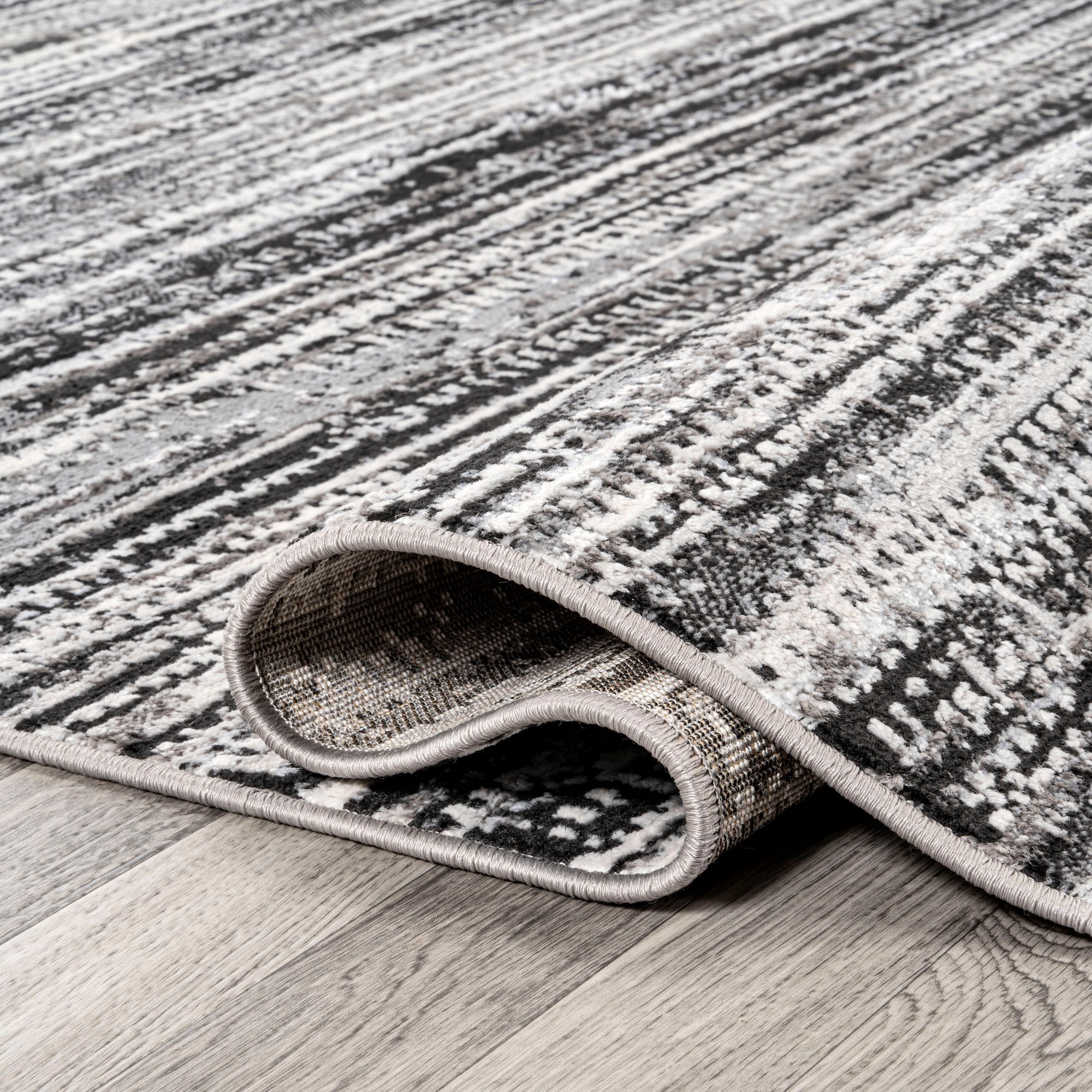 JONATHAN Y SILK ORCHID 8 x 10 Area Rug, Loom Strie - Black/Gray, SOR200C-8