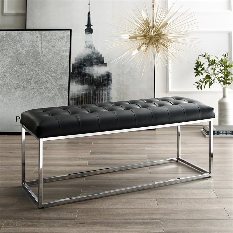 Posh Living Foster Faux Leather Bench in Black/Chrome - Walmart.com - Walmart.com
