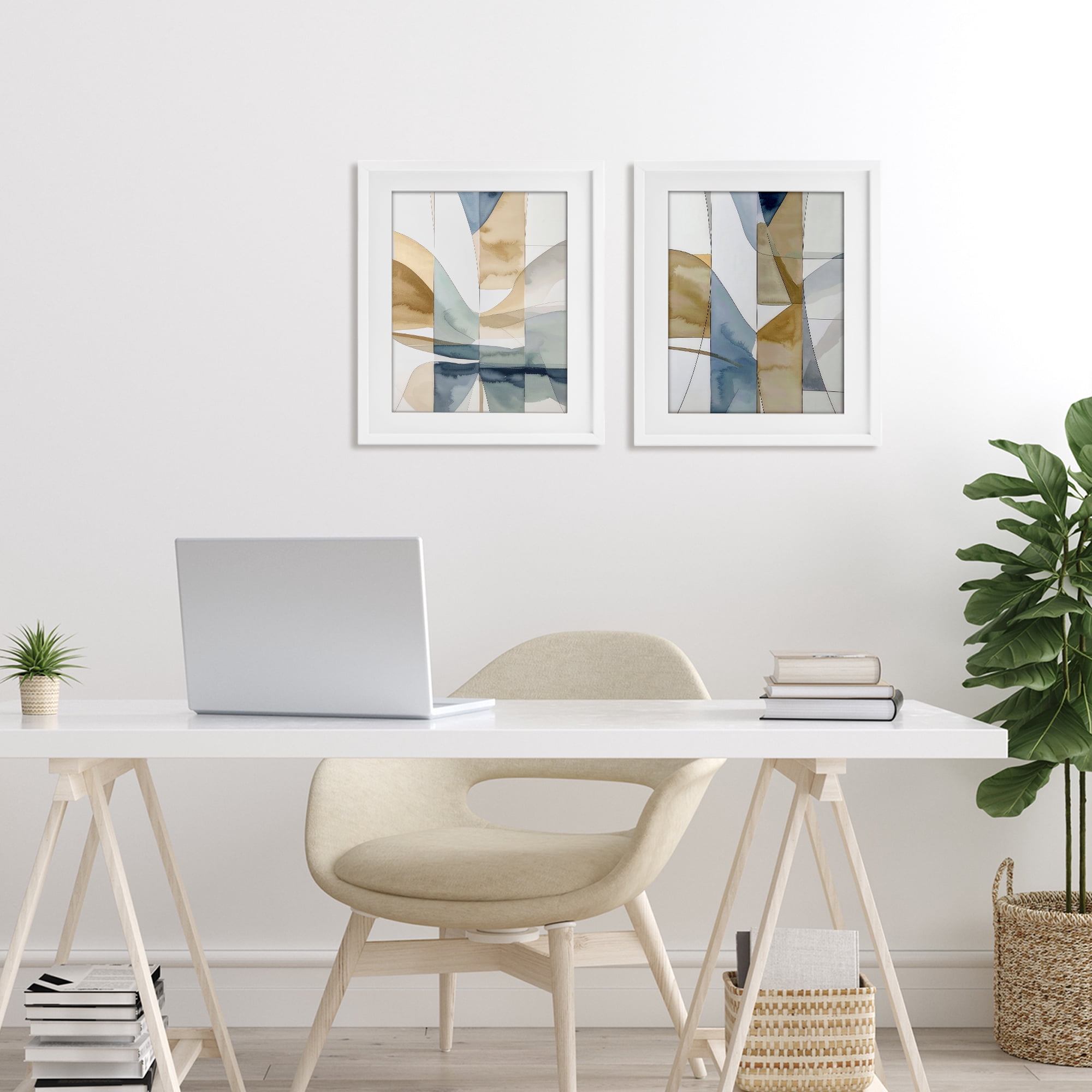 Stupell Industries Balanced Geographic Abstract 2 Piece White Framed Print Under Glass Set, design by Alonza Saunders