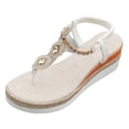 thumbnail image 5 of Dakaela Women's Wedge Sandals 2026 Open Toe Platform Espadrille Flip Flops Elastic Ankle Strap Casual Bohemian Beach Thong Walking Shoes Size 6-10 Beige, 5 of 6