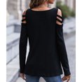 thumbnail image 3 of Mujer Manga Larga Top Cuello En V Cremallera Hombro Frío Color Puro Tipo Suelto Camiseta Casual Negro XXL, 3 of 8