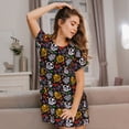 thumbnail image 3 of Pofeuu Pumpkin And Flying Bat Print Women's Loose Fit Short Sleeve Nightgown, Comfortable Sleep Dress for Women, Casual Lounge Sleepwear, Soft Cotton Sleep Dress, 3 of 6