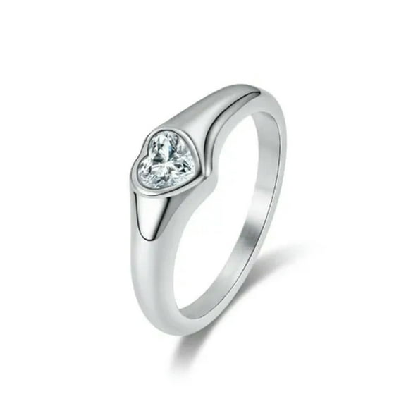 7mm Stainless Steel Love Heart Cz Women's Engagement Band Wedding Ring Size 5-10