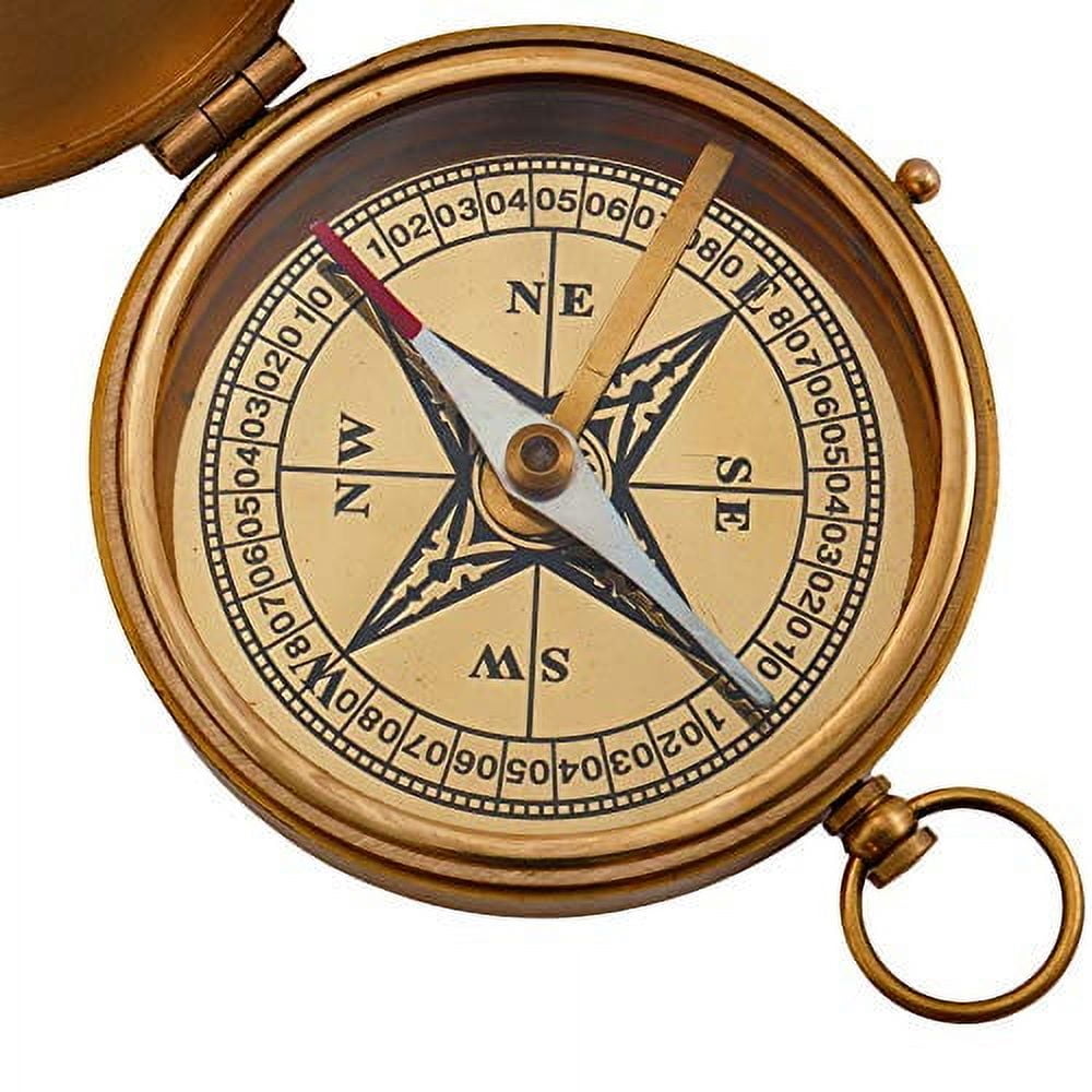 Large 4" Brass Compass with Rosewood Storage Box, Fully Functional Nautical Pirate Cosplay Costume Decoration