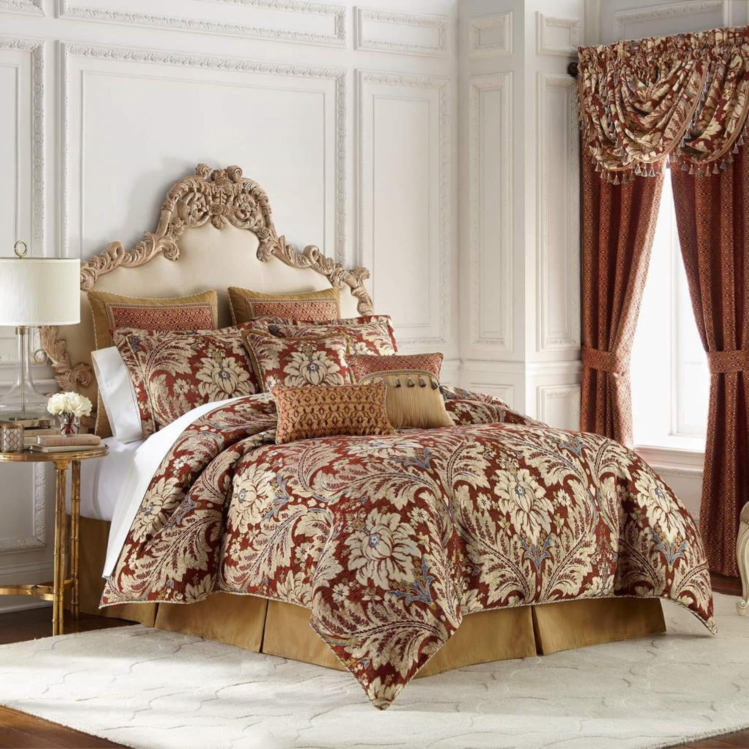 Croscill Arden Damask Bedding Queen 4 Piece Comforter Set, Red