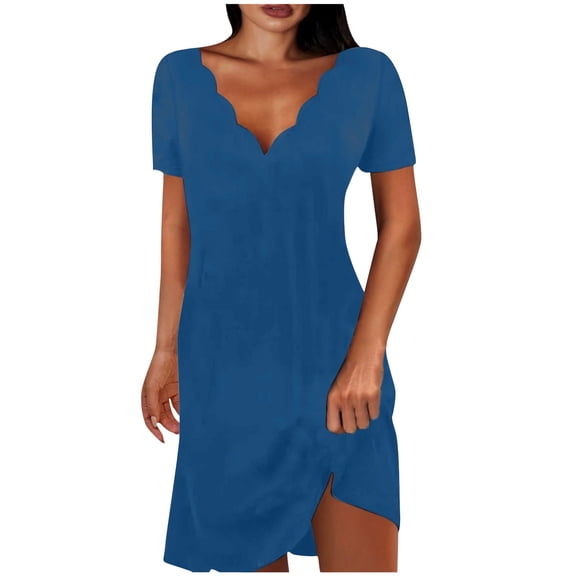 Admvng Women's Dress Scallop V Neck s Casual Stretchy Summer Bodycon Wrap Dress with Side Slit